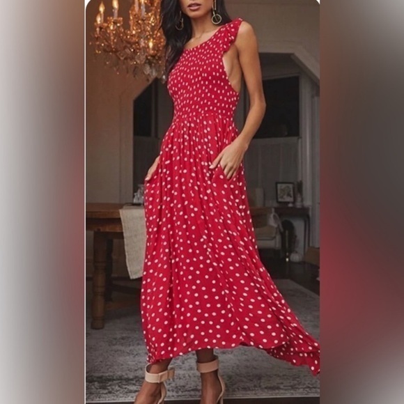 Free People Dresses & Skirts - Free People Dress Chambray Butterfly Midi Smocked in Red